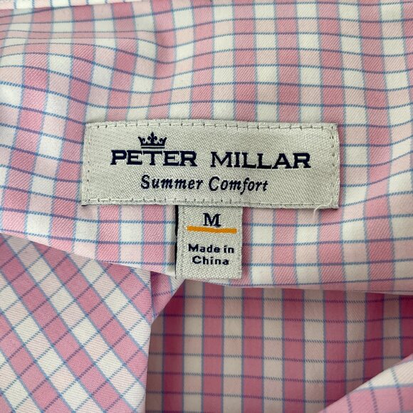 Peter Millar Fine Cotton Gingham Check Button Down Shirt, Pink White, Size M - Picture 6 of 7